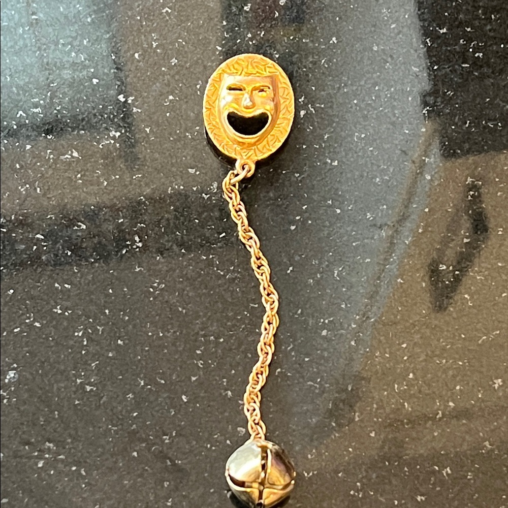 Vintage Gold-Tone Theatrical Mask Drop Pendant Necklace - Women Jewelry